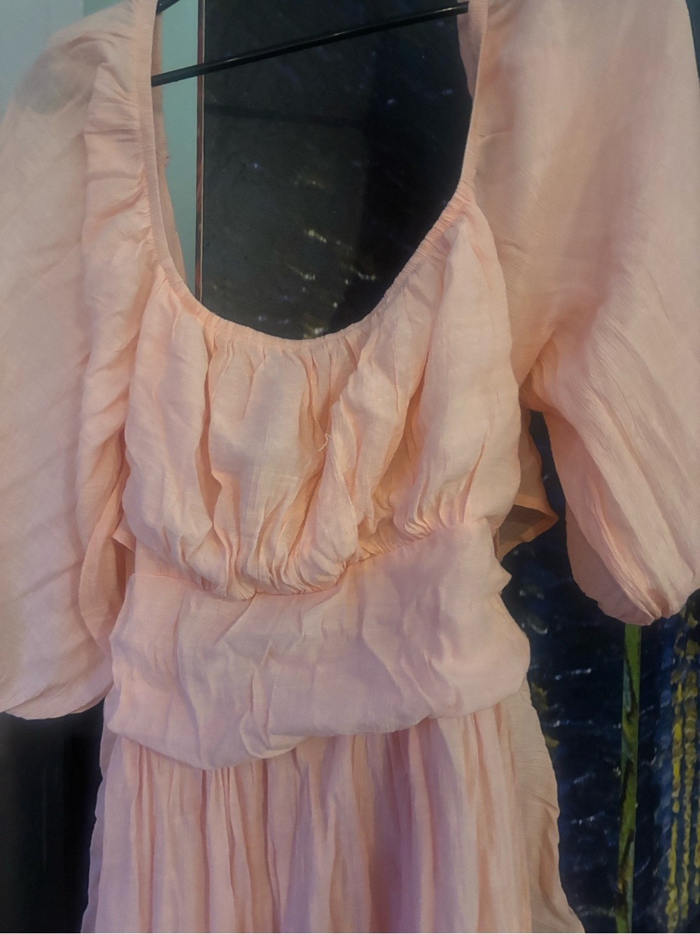 Peach Puff Elastic Waist Puff Sleeve Women's Princess Summer dress tie back